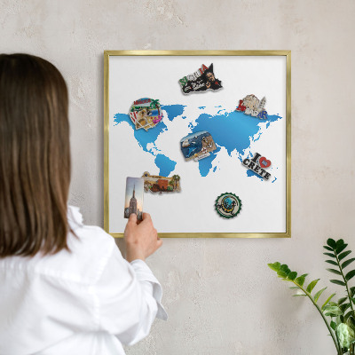 Tableau pour aimants cadre doré Carte du monde