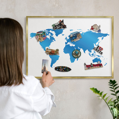 Tableau pour aimants cadre doré Carte du monde