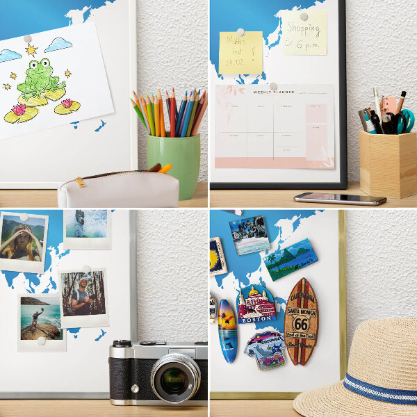Tableau pour aimants cadre doré Carte du monde