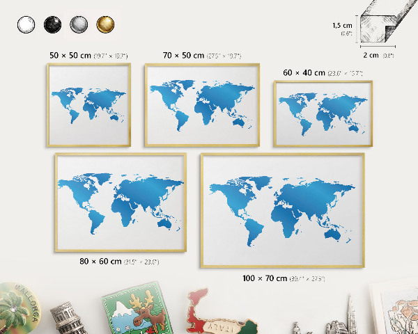 Tableau pour aimants cadre doré Carte du monde