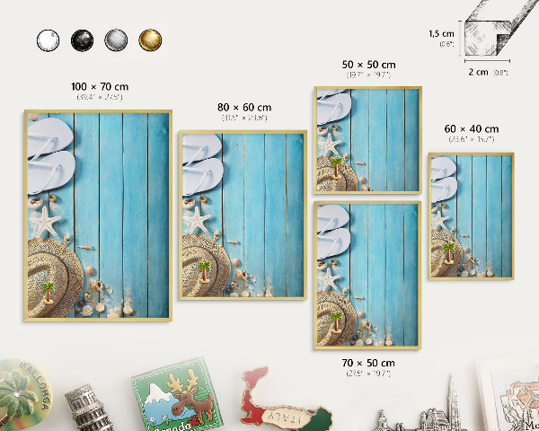 Tableau magnétique avec cadre de couleur dorée Ambiance de vacances