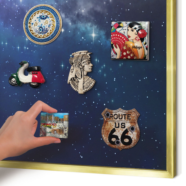 Tableau magnétique avec cadre de couleur dorée Espace stellaire
