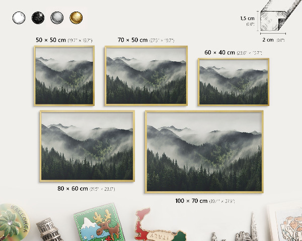 Tableau pour aimants cadre doré Montagnes vertes