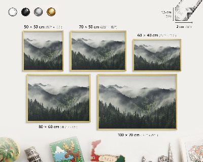 Tableau pour aimants cadre doré Montagnes vertes