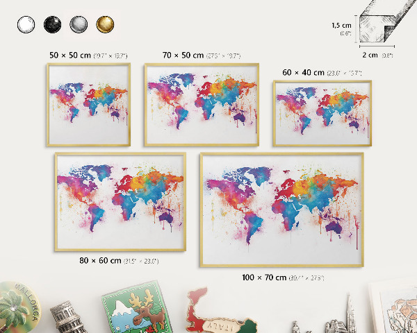 Tableau pour aimants cadre doré Carte des couleurs