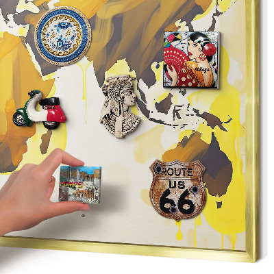 Tableau magnétique avec cadre de couleur dorée Carte du monde