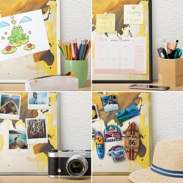 Tableau magnétique avec cadre de couleur dorée Carte du monde