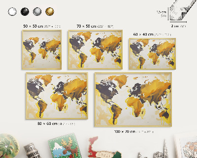 Tableau magnétique avec cadre de couleur dorée Carte du monde