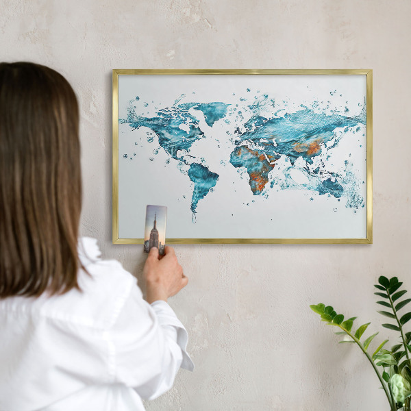 Tableau pour aimants cadre doré Carte de l'eau