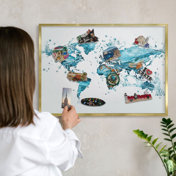 Tableau pour aimants cadre doré Carte de l'eau