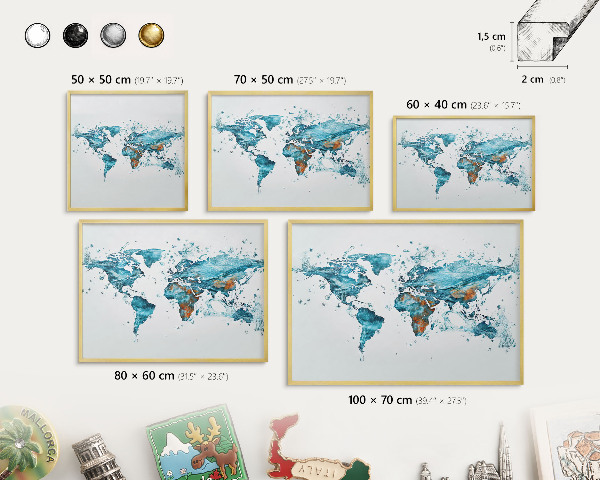 Tableau pour aimants cadre doré Carte de l'eau
