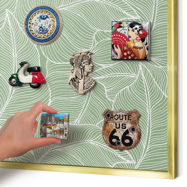Tableau magnétique avec cadre de couleur dorée Feuilles tropicales
