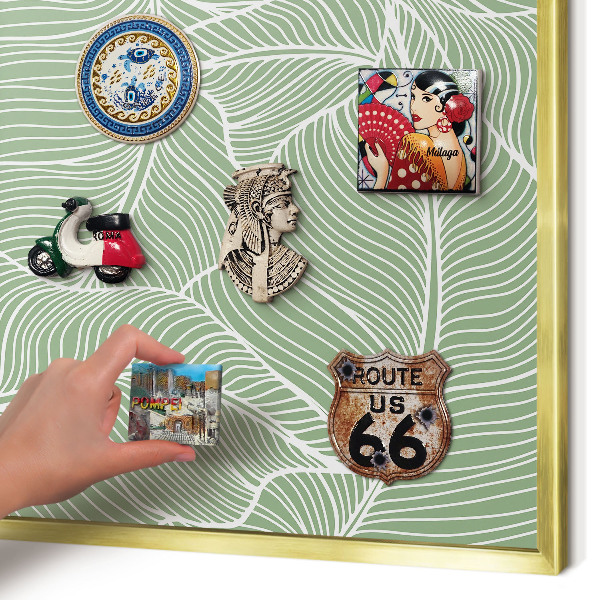 Tableau magnétique avec cadre de couleur dorée Feuilles tropicales
