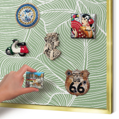 Tableau magnétique avec cadre de couleur dorée Feuilles tropicales
