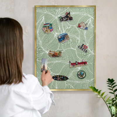 Tableau magnétique avec cadre de couleur dorée Feuilles tropicales