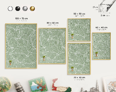 Tableau magnétique avec cadre de couleur dorée Feuilles tropicales