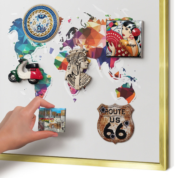 Tableau pour aimants cadre doré Carte du monde