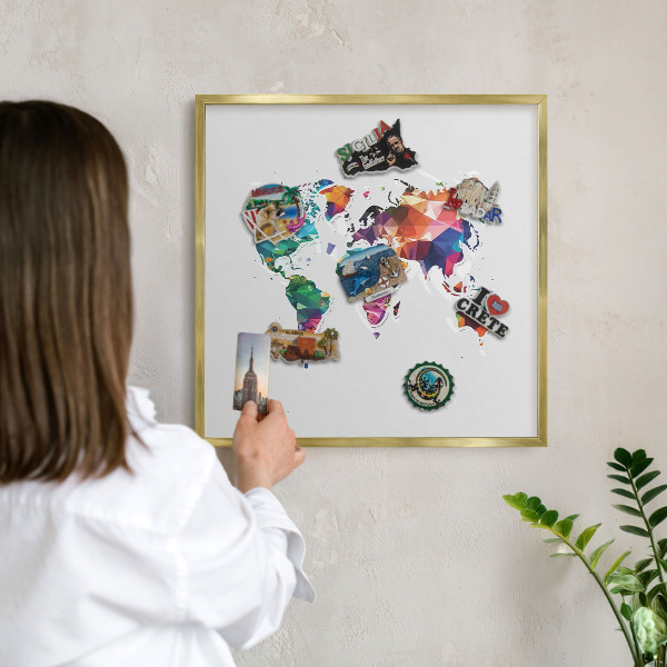 Tableau pour aimants cadre doré Carte du monde
