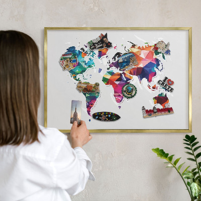 Tableau pour aimants cadre doré Carte du monde