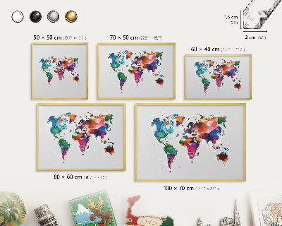 Tableau pour aimants cadre doré Carte du monde