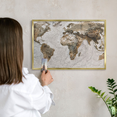 Tableau magnétique avec cadre de couleur dorée Carte en relief