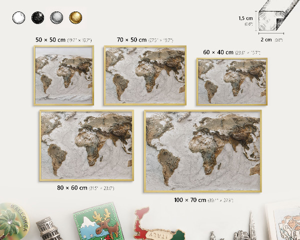 Tableau magnétique avec cadre de couleur dorée Carte en relief