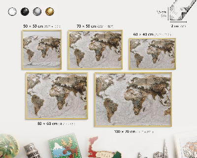 Tableau magnétique avec cadre de couleur dorée Carte en relief