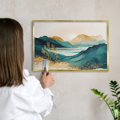 Tableau magnétique avec cadre de couleur dorée Une vue paisible