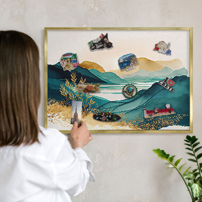 Tableau magnétique avec cadre de couleur dorée Une vue paisible