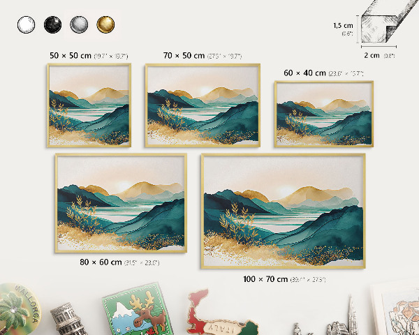 Tableau magnétique avec cadre de couleur dorée Une vue paisible