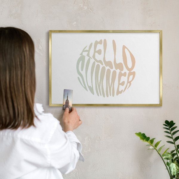 Tableau magnétique avec cadre de couleur dorée Bonjour l'été