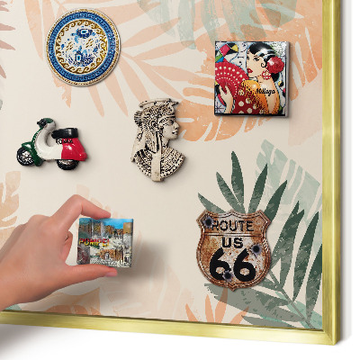 Tableau pour aimants cadre doré Feuilles tropicales