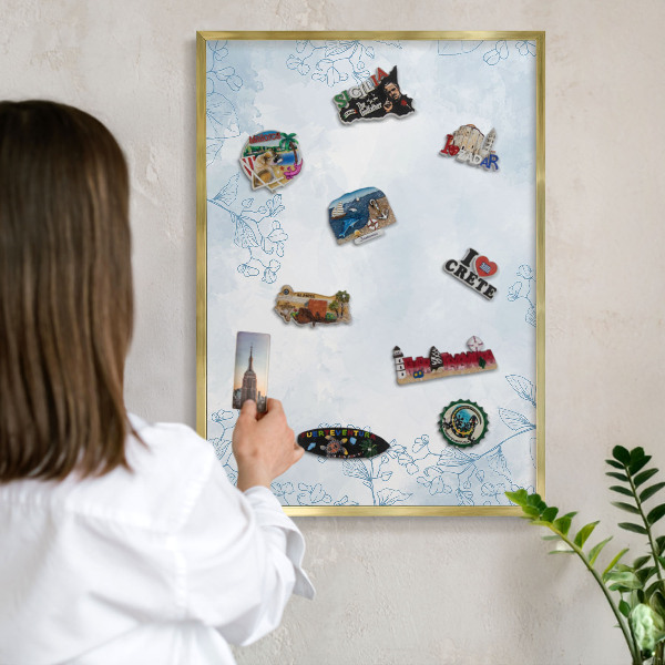 Tableau magnétique avec cadre de couleur dorée Élégance florale