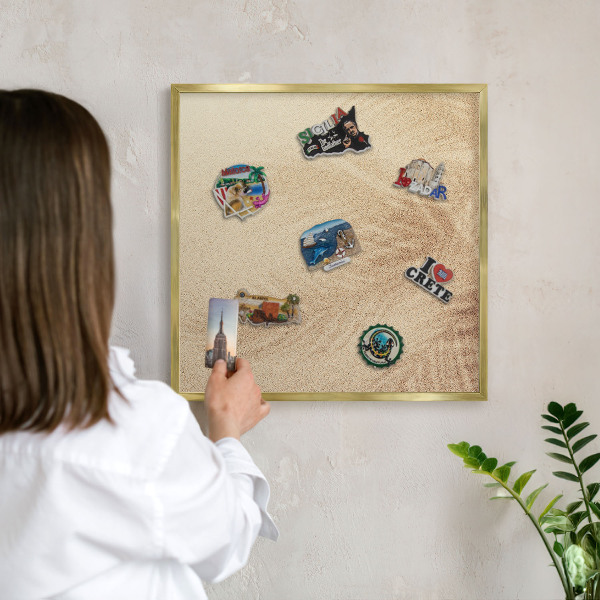 Tableau magnétique avec cadre de couleur dorée Feuilles de sable