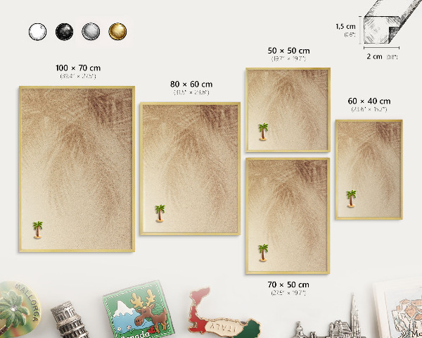 Tableau magnétique avec cadre de couleur dorée Feuilles de sable