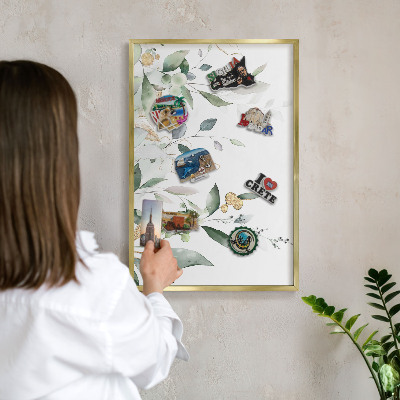 Tableau magnétique avec cadre de couleur dorée Feuilles vertes