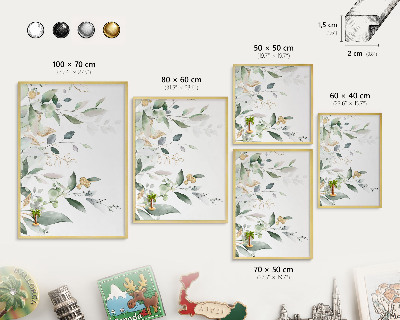Tableau magnétique avec cadre de couleur dorée Feuilles vertes