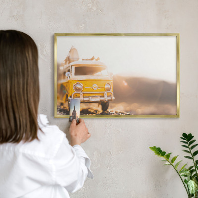 Tableau magnétique avec cadre de couleur dorée Voyage rétro