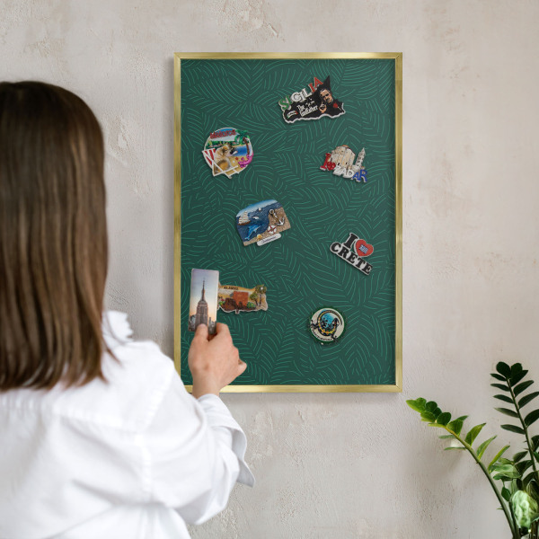 Tableau magnétique avec cadre de couleur dorée Feuilles vertes