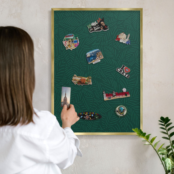 Tableau magnétique avec cadre de couleur dorée Feuilles vertes