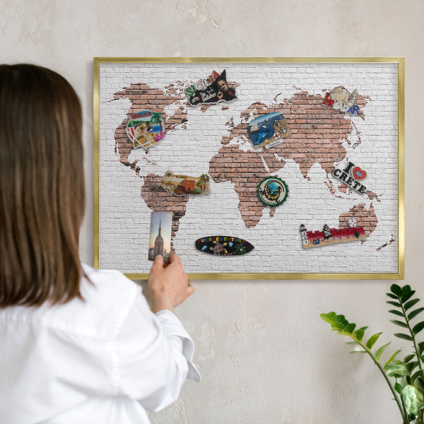 Tableau pour aimants cadre doré Carte en briques