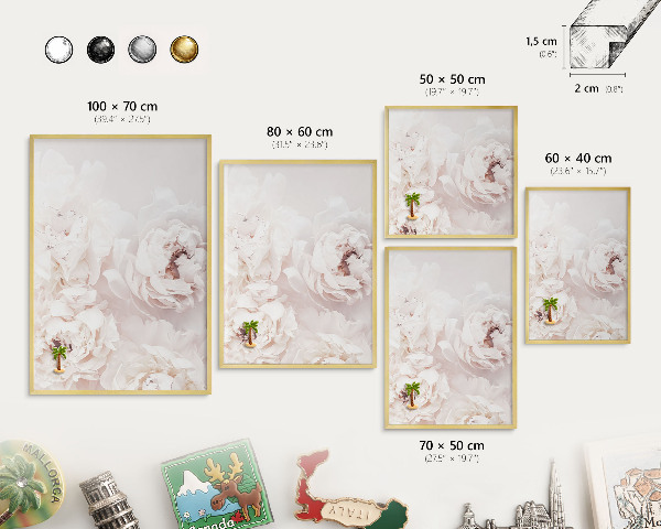 Tableau pour aimants cadre doré Pivoines blanches