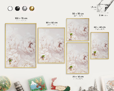 Tableau pour aimants cadre doré Pivoines blanches