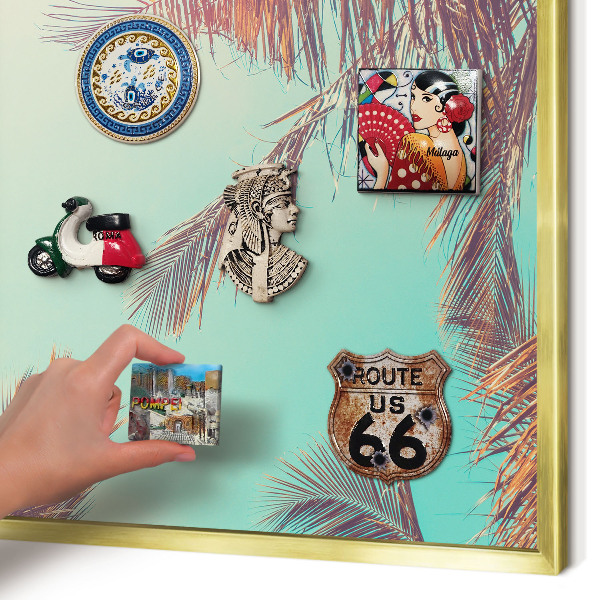 Tableau magnétique avec cadre de couleur dorée Paradis tropical