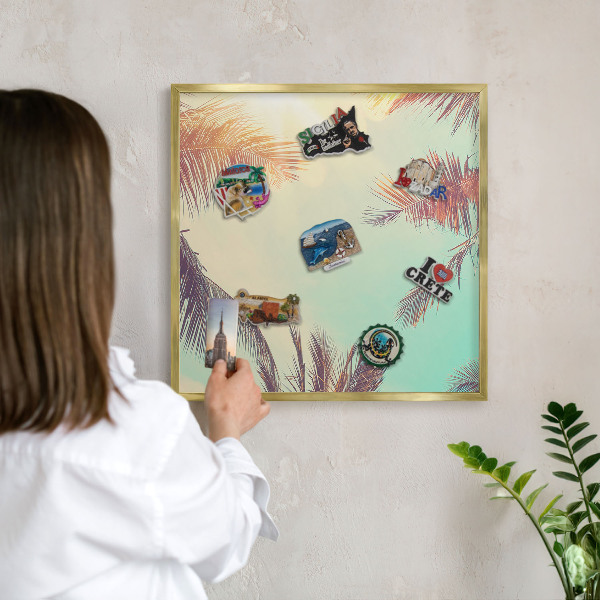 Tableau magnétique avec cadre de couleur dorée Paradis tropical