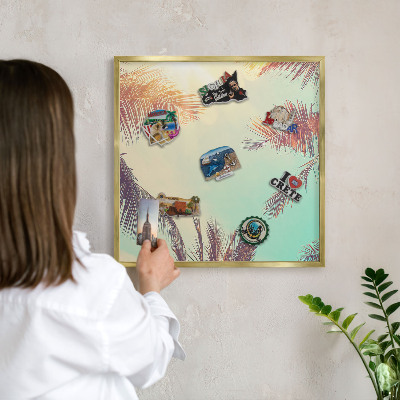 Tableau magnétique avec cadre de couleur dorée Paradis tropical