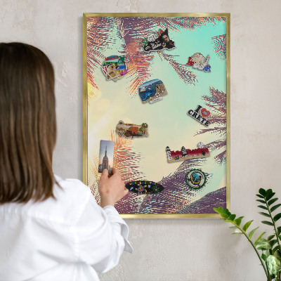 Tableau magnétique avec cadre de couleur dorée Paradis tropical