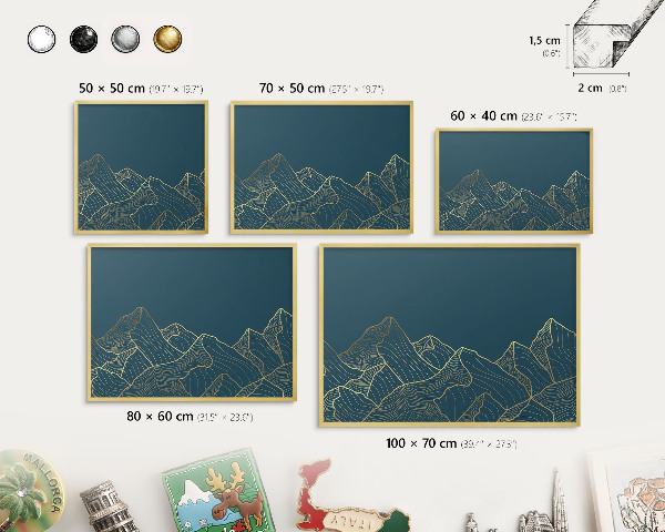 Tableau pour aimants cadre doré Minimalisme montagnard
