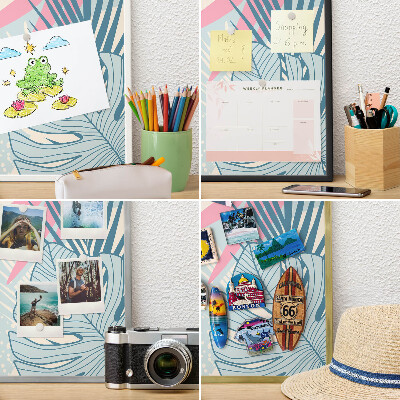 Tableau magnétique avec cadre de couleur dorée Abstraction tropicale