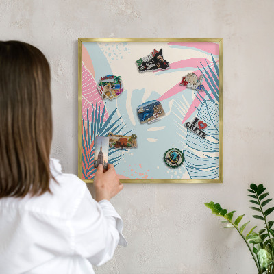 Tableau magnétique avec cadre de couleur dorée Abstraction tropicale